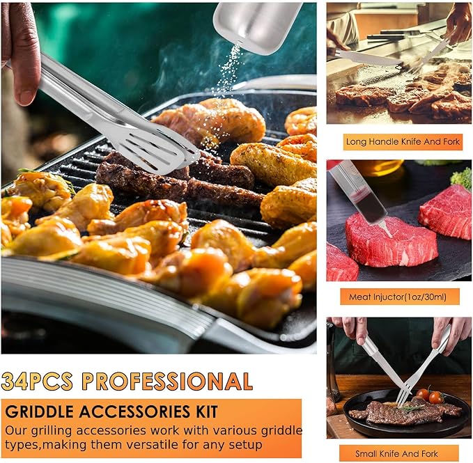 Yoehka BBQ Grilling Accessories Set, 34Pcs Heavy Duty Grill Tools for Outdoor Camping, Grilling Gifts for Men Dad, Stainless