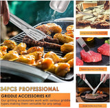 Yoehka BBQ Grilling Accessories Set, 34Pcs Heavy Duty Grill Tools for Outdoor Camping, Grilling Gifts for Men Dad, Stainless