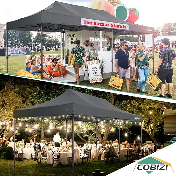 COBIZI 10x20 Pop Up Canopy Heavy Duty Without Sidewalls, Commercial Heavy Duty Pop Up Tent for Parties All Weather
