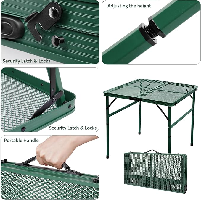 Square Folding Table, Easy for Storage, Compact and Portable Picnic Table for Grill, Outdoor Camping, Garden, Patio, Dining,