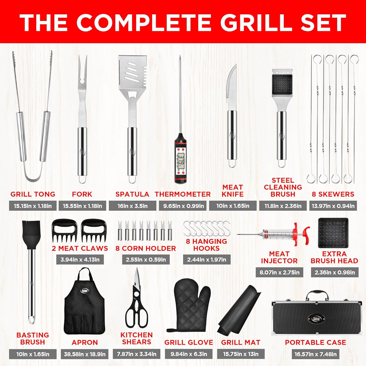 Kaluns BBQ Accessories, Complete Grill Set Dad Gifts for Christamas, 40 Pcs Premium Heavy Duty Stainless Steel Barbecue