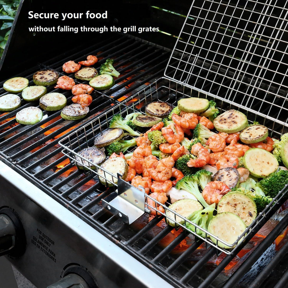 Grill Basket - Grill Baskets for Outdoor Grill, Stainless Steel Large Grilling Basket w Removable Handle, Portable Fish