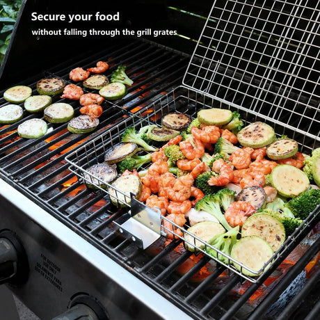 Grill Basket - Grill Baskets for Outdoor Grill, Stainless Steel Large Grilling Basket w Removable Handle, Portable Fish