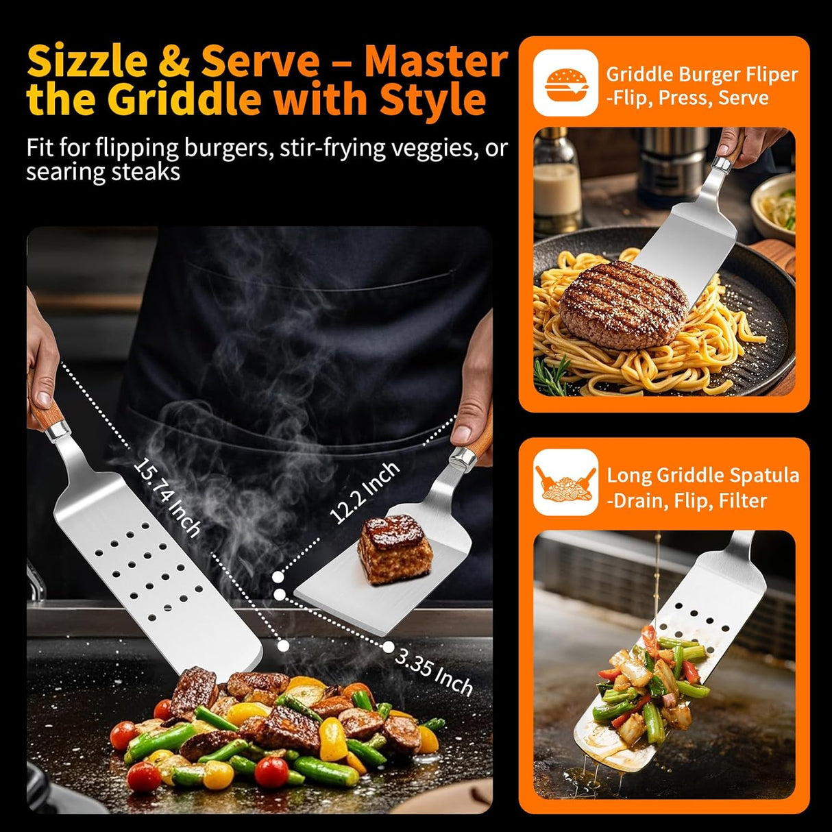 16 Inch Grilling Accessories Set, Heavy Duty Stainless Steel BBQ Accessories Tools and Grill Accessories for Outdoor Grill