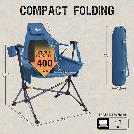 Portal Heated Hammock Camping Chair, Portable Outdoor Swinging Chairs, Rocking Chair for Adults with Adjustable Back and