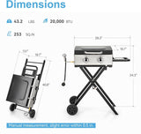 GREEN PARTY 2 Burner BBQ Propane Gas Griddle with Collapsible Stand, 18 Inch Portable Griddle with Side Table & 253 Sq. In.