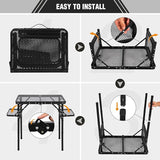 REDCAMP 35x16 Folding Grill Table for Outside with 2 Side Tables, 4 Adjustable Heights Portable Small Stand Table for
