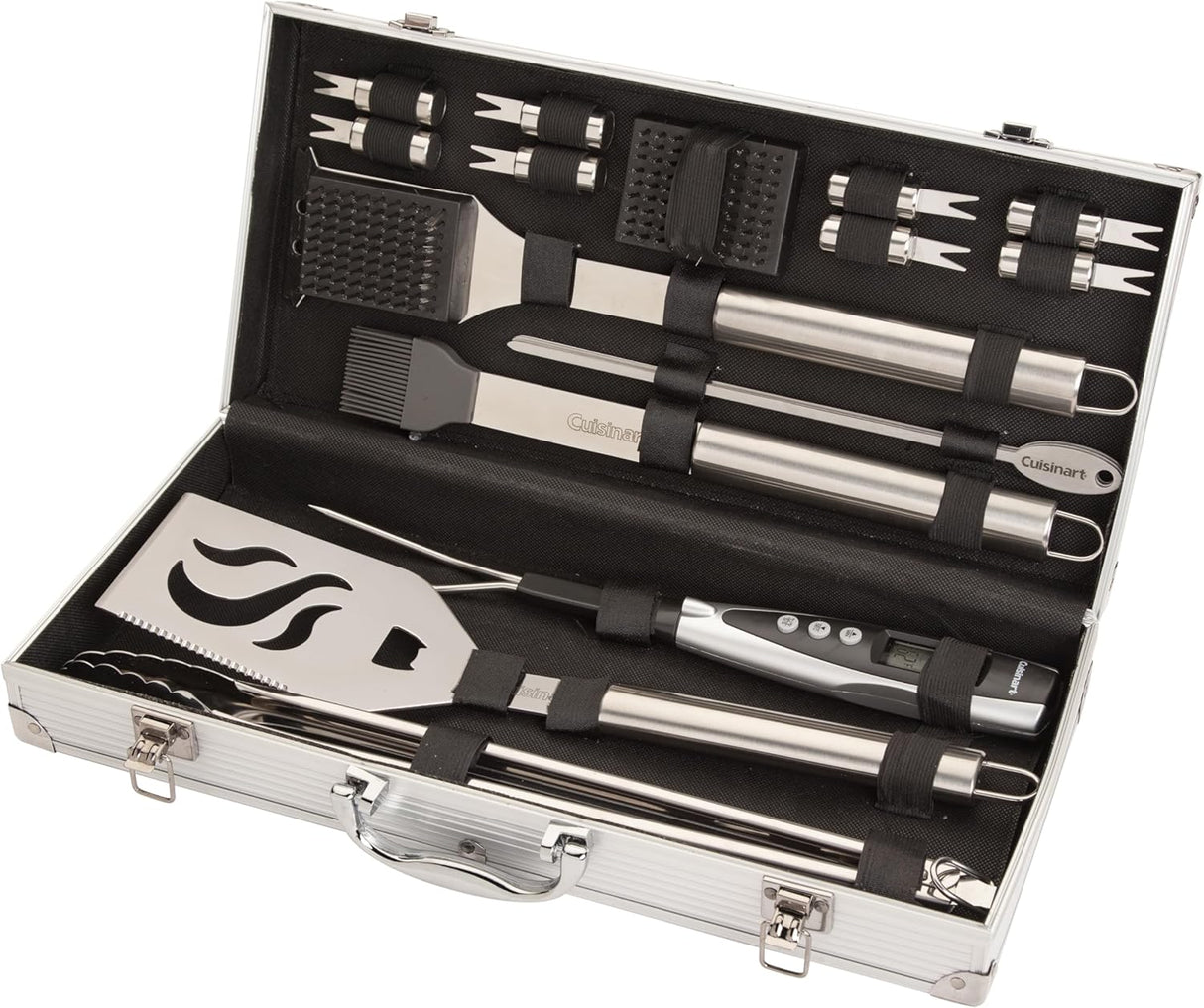 Cuisinart Deluxe Grill Tool Set, 20-Piece Grill Tools BBQ Accessories with Aluminum Case & Digital Temperature Fork,