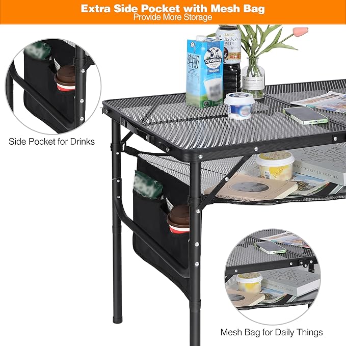 REDCAMP 36x24 Folding Grill Table for Outside, Lightweight Portable Metal Aluminum Outdoor Grill Table with Adjustable