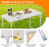 VINGLI 4FT White Folding Table with Carrying Handle Height Adjustable Lightweight Fold Up Portable for Indoor Outdoor