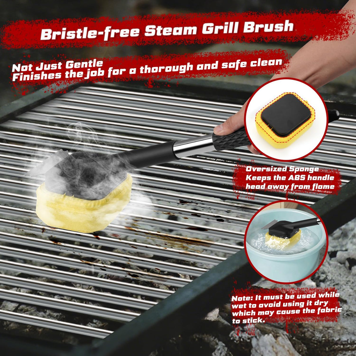 Grill Brush, Full Clean with One Set- Goldusk 19" Safe Replaceable Stainless Steel Grill Brush + Scraper + Bristle Free