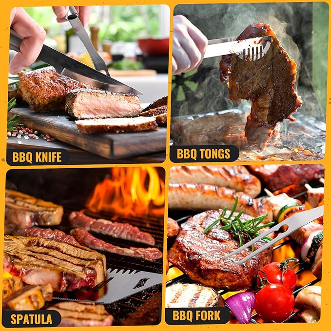 BBQ Grill Tools Set 16-inch Heavy Duty, 6 Pcs- Barbecue Utensils Kit for Camping, Kitchen, Outdoor Cooking,Suitable as a