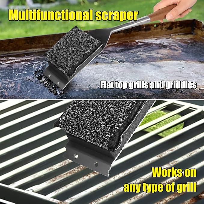 BBQ Replaceable Scraper Cleaning Head, Durable for Cast Iron or Stainless-Steel Grates, Barbecue Cleaner (Only Replaceable