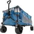 SUNNYFEEL 49''L 550lbs Heavy Duty Wagon Cart Foldable with Wheels,Extra Long Fold Up Wagons Carts with Side Pocket and
