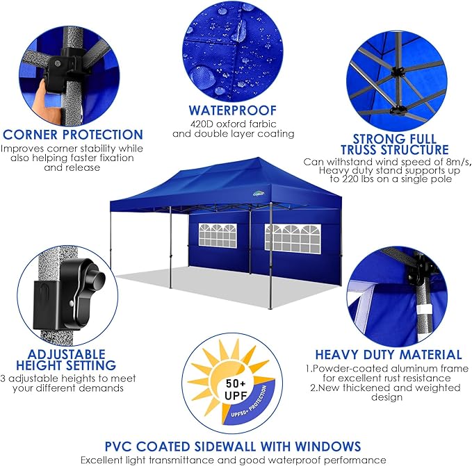 COBIZI 10x20 Canopy with Sidewalls, Heavy Duty Party Tent Pop up carpas para Fiestas, Tents for Parties, Wedding, Outdoor Ez