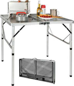 REDCAMP Folding Portable Grill Table for Outside, Lightweight Aluminum Metal Grill Stand Table for Camping Cooking BBQ RV