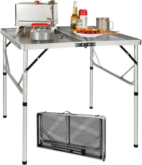 REDCAMP Folding Portable Grill Table for Outside, Lightweight Aluminum Metal Grill Stand Table for Camping Cooking BBQ RV
