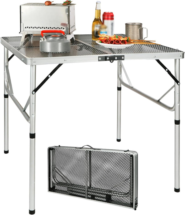 REDCAMP Folding Portable Grill Table for Outside, Lightweight Aluminum Metal Grill Stand Table for Camping Cooking BBQ RV