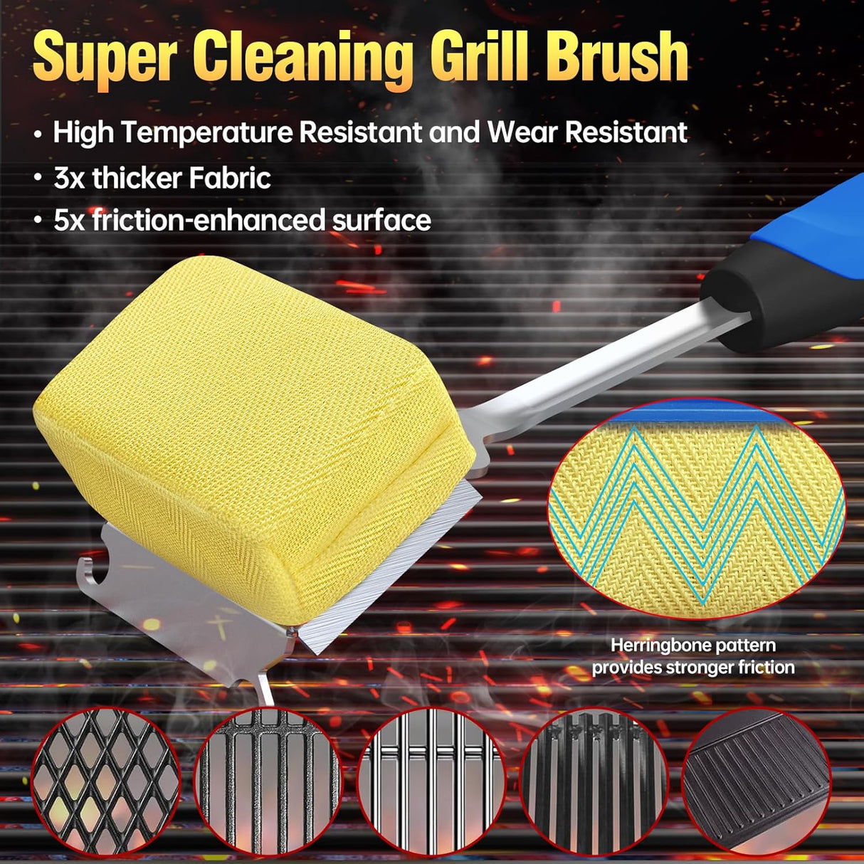 Grill Brush Bristle Free for Outdoor Grill, Steam Grill Cleaning Brush Replaceable BBQ Cleaner Brush Head,Extended Handle,