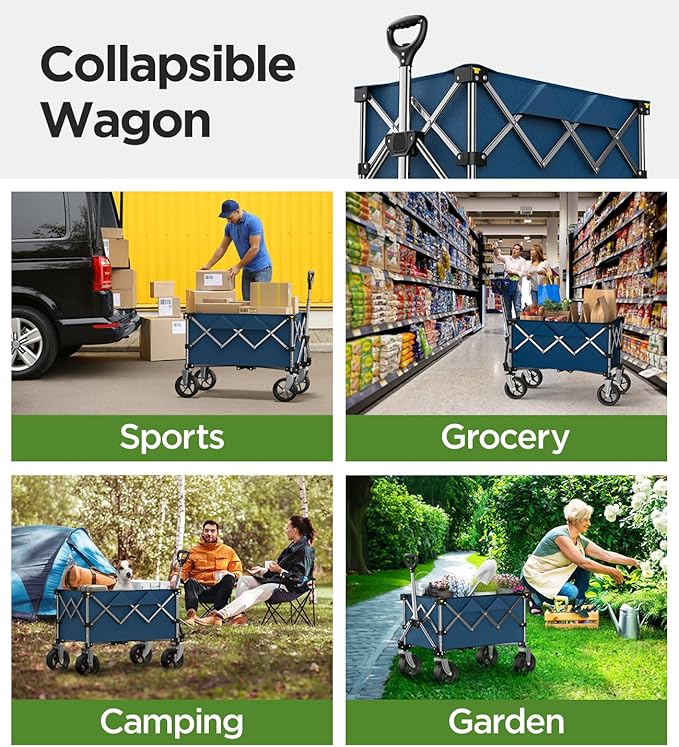 Beach Wagon,Collapsible-Wagon 220lbs with Big Wheels FoldableWagon Carts,Portable Utility for Garden Grocery Sports Camping