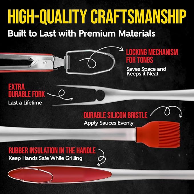 Kaluns BBQ Grilling Accessories, Grilling Gifts for Men Dad, Grill Tools for Outdoor Grill, Heavy Duty Stainless Steel Grill