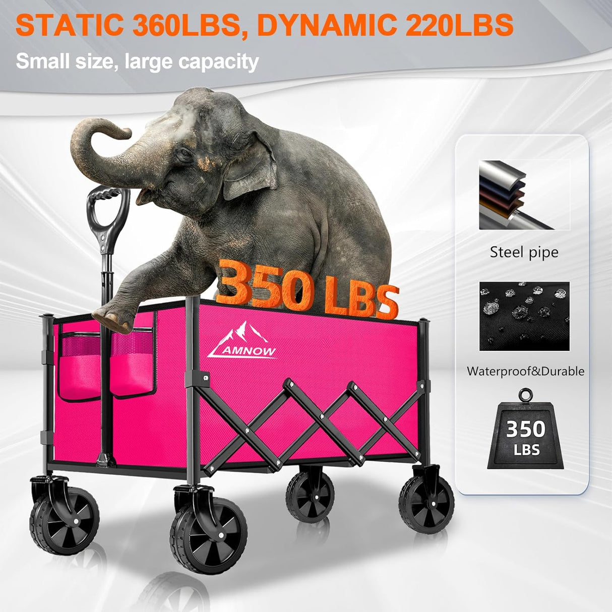 Collapsible Folding Wagon Cart, 350LBS Utility Large Capacity Cart Foldable Wagon with All Terrain Wheels, Grocery Wagons