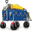 Overmont Collapsible Wagon with Tailgate - 49.2" Extended Heavy Duty Foldable Utility Wagon Folding Cart with All-Terrain