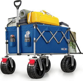 Overmont Collapsible Wagon with Tailgate - 49.2" Extended Heavy Duty Foldable Utility Wagon Folding Cart with All-Terrain