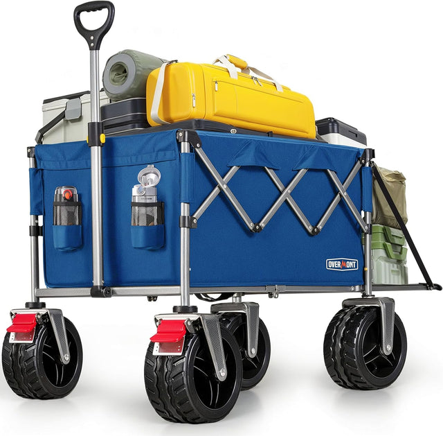 Overmont Collapsible Wagon with Tailgate - 49.2" Extended Heavy Duty Foldable Utility Wagon Folding Cart with All-Terrain