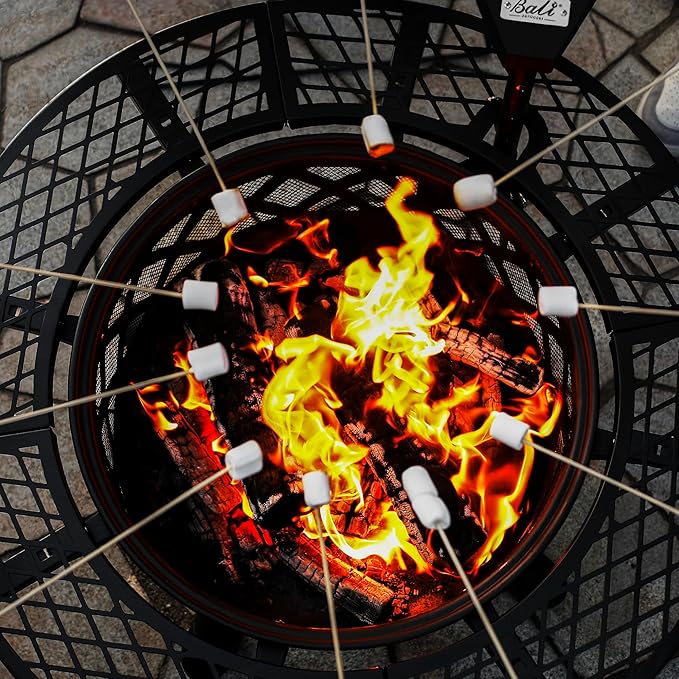 BALI OUTDOORS Fire Pit with Poker, 32 inch Outdoor Fire Pit Patio, Wood Burning Firepits for Outside with Grill