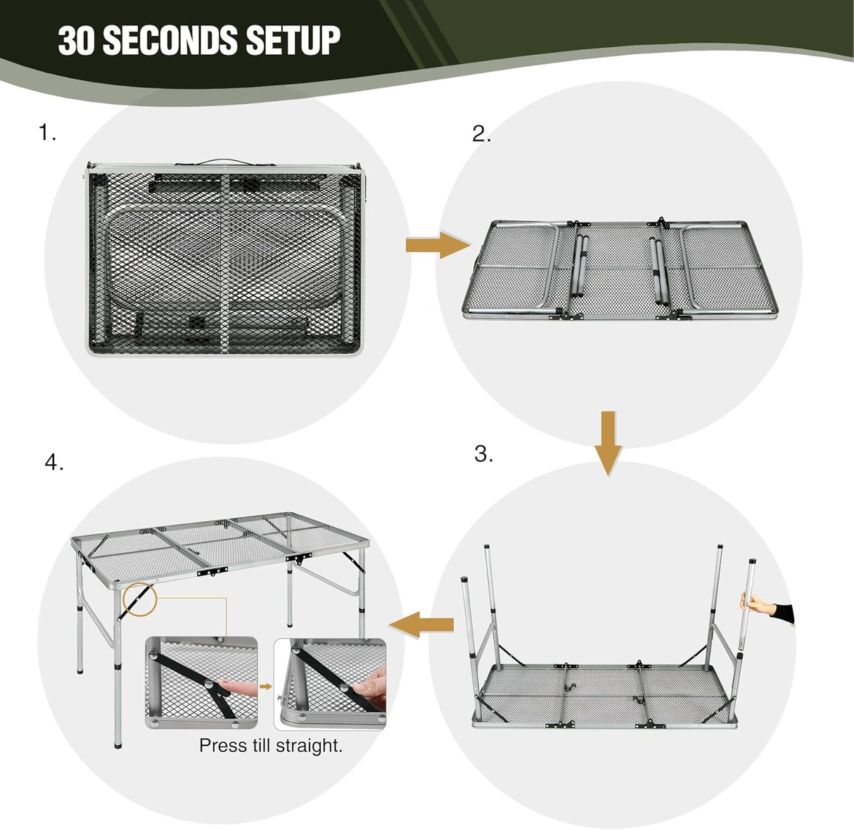 REDCAMP 48x24 Long Folding Grill Table for Outside, Lightweight Portable Metal Aluminum Outdoor Grill Table with Adjustable
