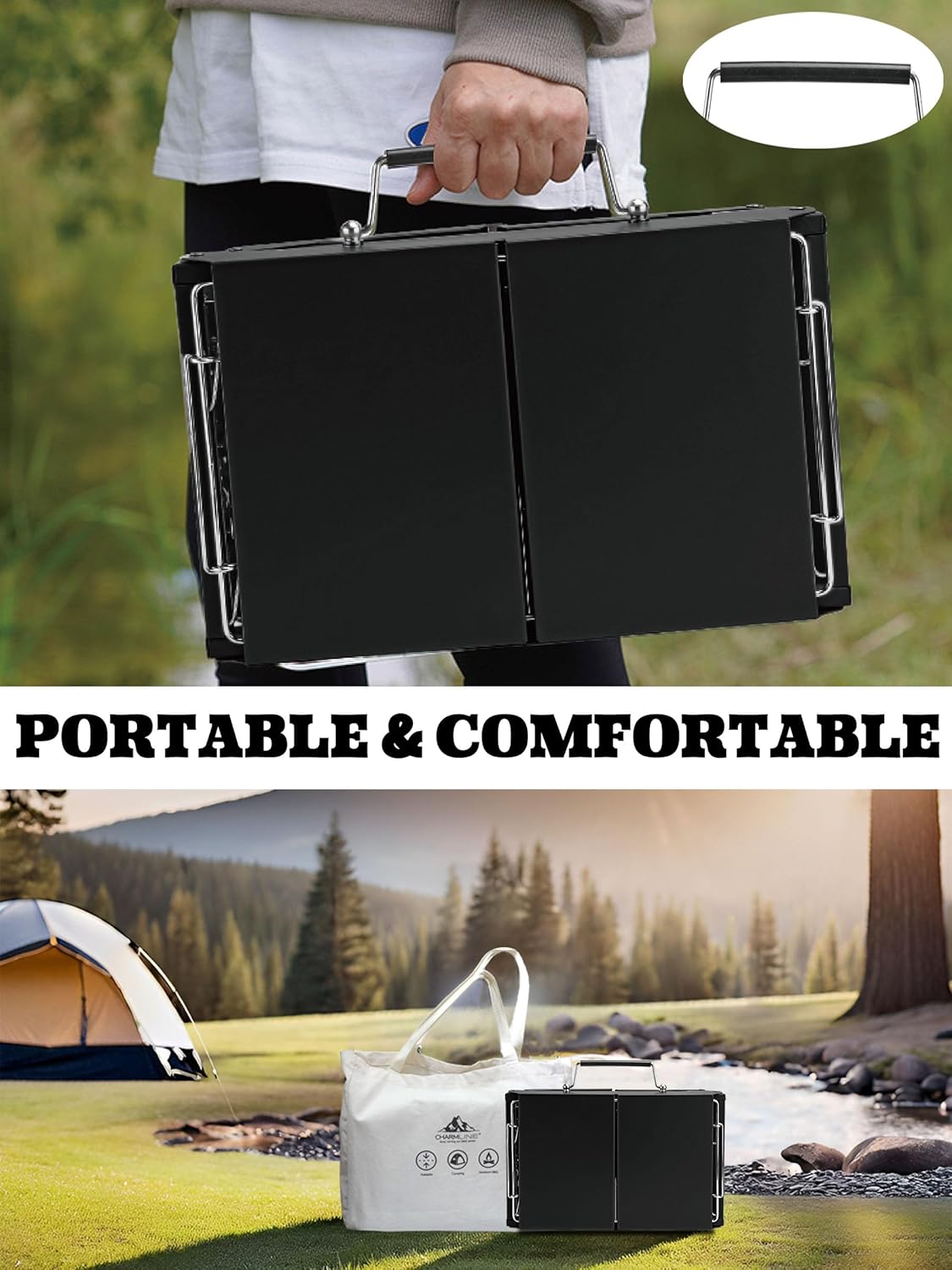 Charmline 14x9inch Foldable Portable Grill Charcoal, Compact Portable Grill for Outdoor Use, Desktop Charcoal Grill, BBQ