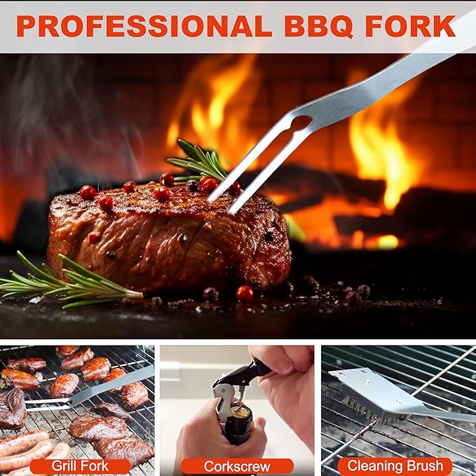 Grilljoy BBQ Accessories Grill Tools Set - 22PCS Stainless Steel Barbecue Grill Accessories for Outdoor Grill with Black