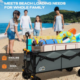 300L Extra Large Collapsible Foldable Wagon, 440lbs Load Capacity 48''L Extended Heavy Duty Folding Beach Wagon with Big