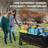 Navatiee 300L Collapsible Wagon Cart Foldable Extra Large, 48''L Folding Extended Beach Wagon with 440LBS Weight Capacity