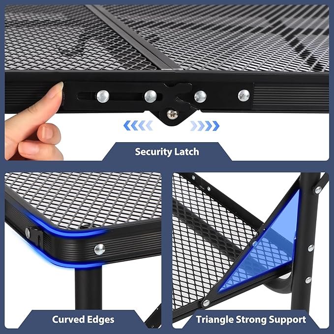 REDCAMP 36x24 Folding Grill Table for Outside with 2 Side Tables, Lightweight Portable Metal Aluminum Outdoor Grill Table