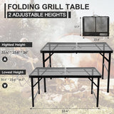 Folding Grill 3x2 FT Portable Camping Table, Lightweight Height Adjustable Metal Picnic Outdoor Table with Mesh Desktop and