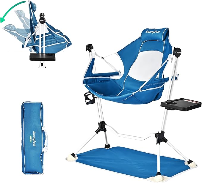 SUNNYFEEL Hammock Camping Chair, Oversized Swinging Camping Chair, Portable Hammock Chairs with Cup Holder, Beach Mat, MAX