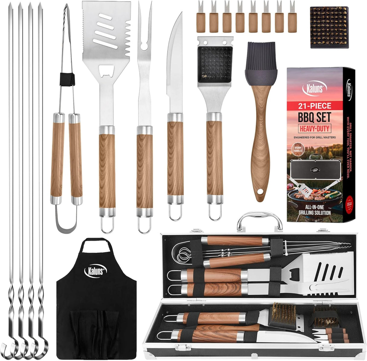 Kaluns Grilling Accessories, Dad Gifts for Christmas Grilling Gifts, Heavy Duty Stainless Steel BBQ Grill Tools Set for
