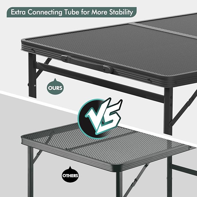 VILLEY Grill Table, 3ft Folding Camping Table with Aluminum Adjustable Legs, Portable Lightweight Camp Table for Beach