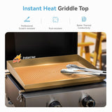 GREEN PARTY 2 Burner BBQ Propane Gas Griddle with Collapsible Stand, 18 Inch Portable Griddle with Side Table & 253 Sq. In.