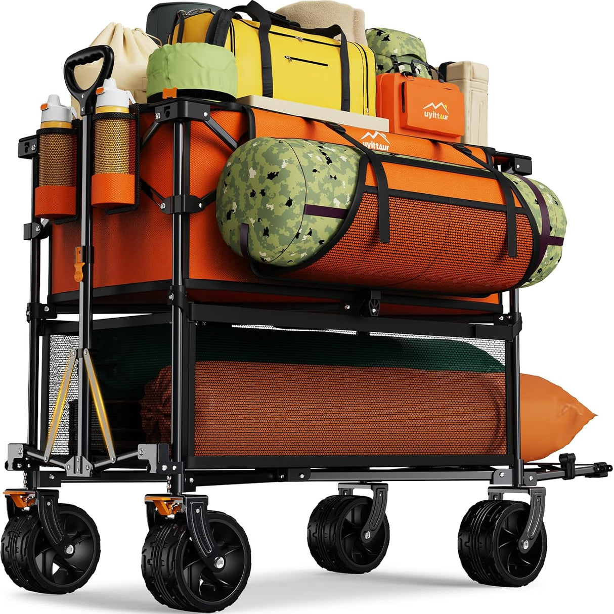 Foldable 50''L Extra Long Double Decker Wagon for Sport, 400L Collapsible Heavy Duty Wagon Cart with Big Wheels, Utility