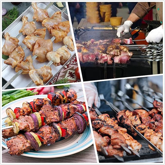 Large Metal Skewers For Grilling,Shish Kebab Skewer 23.6" Skewers For Kabobs Flat Barbecue Skewer Stainless Steel BBQ Grill