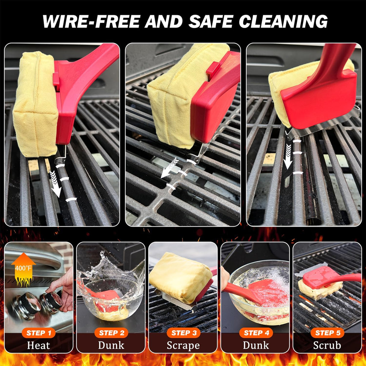 Grill Brush for Outdoor Grill, Bristle Free Steam Grill Brush with Scraper, BBQ Grilling Accessories BBQ Brush Non Metal