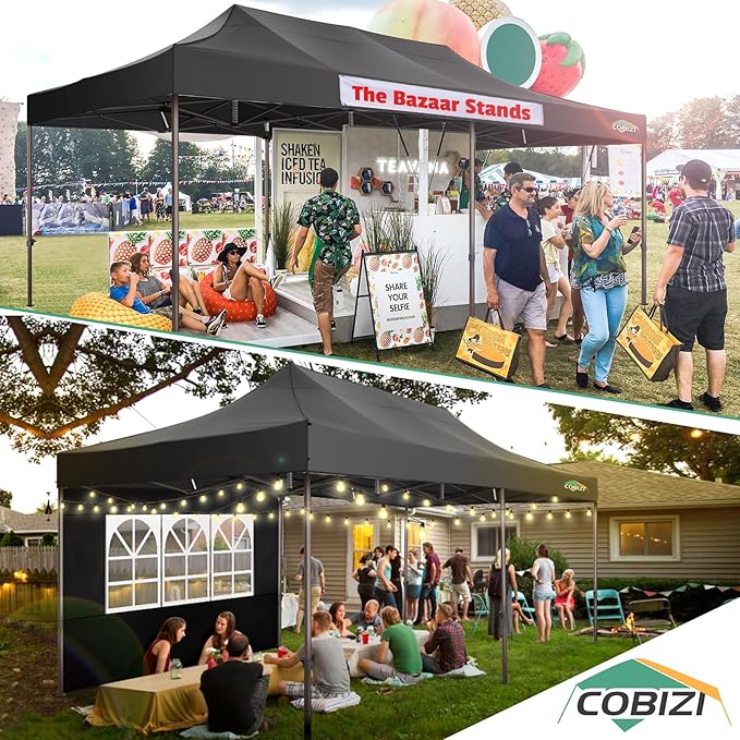 COBIZI 10x20 Pop Up Canopy Heavy Duty with 6 Sidewalls, Commercial Heavy Duty Pop Up Tent for Parties All Weather Waterproof