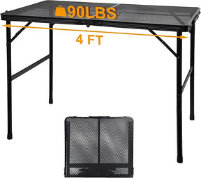 Camping Table with Mesh Desktop, Lightweight & Portable Folding Grill Table, Height Adjustable Metal Outdoor Table for Camp,