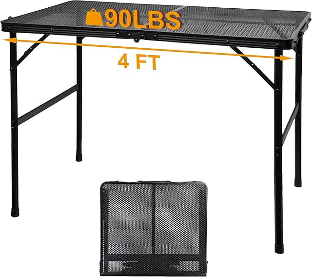 Camping Table with Mesh Desktop, Lightweight & Portable Folding Grill Table, Height Adjustable Metal Outdoor Table for Camp,