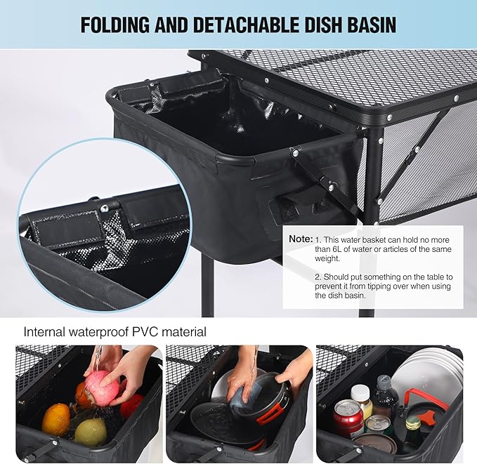 RedSwing Portable Grill Table with Sink for Outside, Aluminum Frame Folding Grill Stand Table for Outdoor Camping Picnic