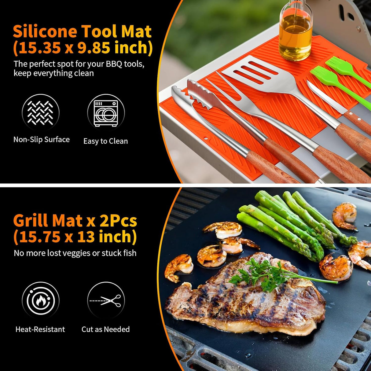 16 Inch Grilling Accessories Set, Heavy Duty Stainless Steel BBQ Accessories Tools and Grill Accessories for Outdoor Grill