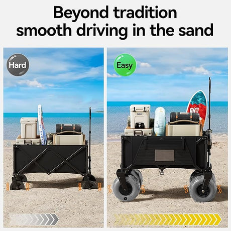 DXZ Beach Wagon Cart with Big Wheels for Sand - Folding Collapsible Wagon, Heavy Duty Wagons Carts Foldable for Beach,